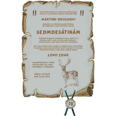 Dřevo Novák Gratulace myslivec č.727 pergamen z překližky