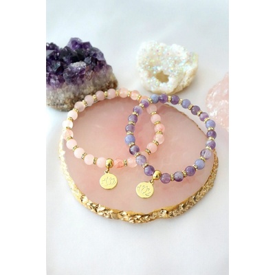Ultramarine Birch Rose Quartz ametystový elastický náramok 24K kúzlo lotosového kvetu FE50070813999447HI