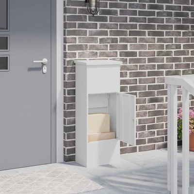 vidaXL Пощенска кутия за пратки Бяло 44, 5 x 29 x 110, 5 см Стомана (874927)