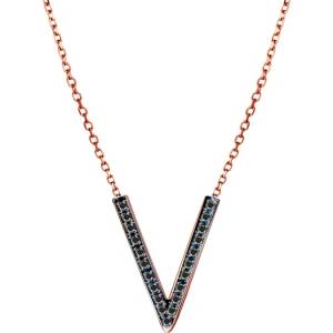 SAVICKI Колие с буква v от розово злато 585 с черни диаманти 0.07К, 42 см