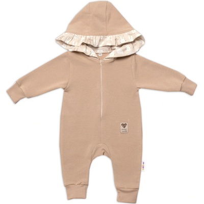 Baby Nellys Teplákový overal s kapucňou a volánikom New Bunny cappuccino