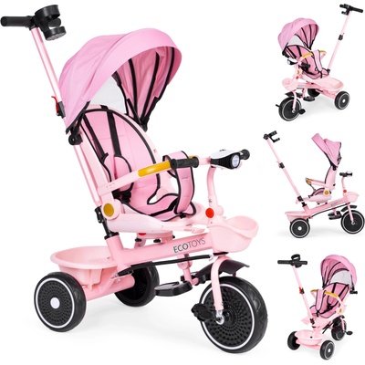 ECOTOYS 2v1 s otočným sedadlem a skládací střechou růžová