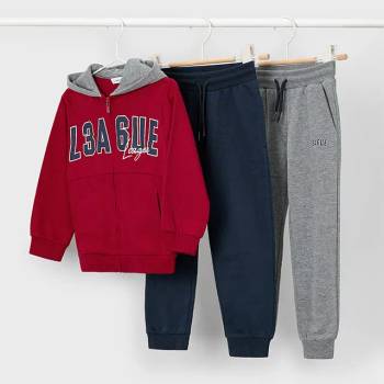 Mayoral Червен анцуг ватиран с 2 панталона basic в цвят сиво и тъмно синьо за мини момче Mayoral