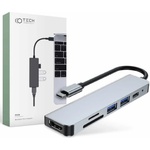 Tech-Protect Докинг станция Tech-Protect USB-C Hub 6in1 v4, от USB C към 1x USB C, 2x USB A, 1x HDMI, 1x SD/MicroSD четец на карти, сива (THP809GRY / 55150)