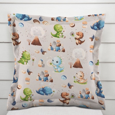 Biante bavlna s lemom Sandra SA-656 Modro-zeleno-hnedé dinosaury na svetlo sivom 35 x 45 cm