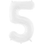 PartyDeco Фолиев балон за рожден ден, цифра 5, бял, 86см