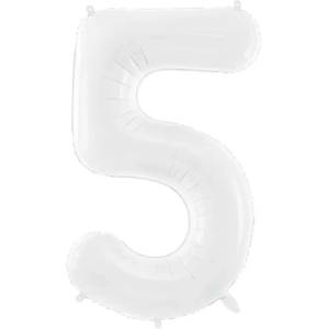 PartyDeco Фолиев балон за рожден ден, цифра 5, бял, 86см