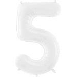 PartyDeco Фолиев балон за рожден ден, цифра 5, бял, 86см