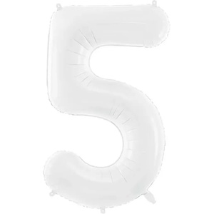 PartyDeco Фолиев балон за рожден ден, цифра 5, бял, 86см