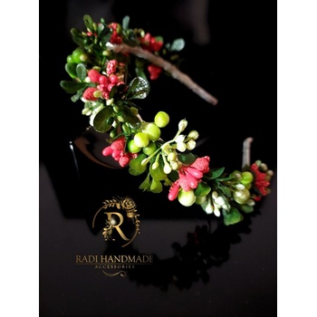 Radi handmade Диадема със зелена декорация и червени тичинки (746)