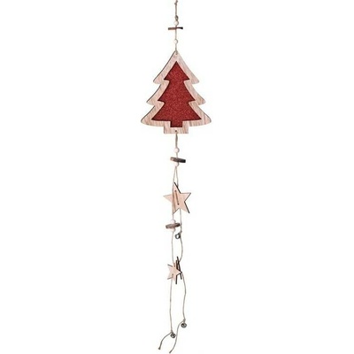 Závěs dřevo 135x160mm strom, přírodní s glitrem, červená