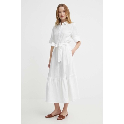 Ralph Lauren Ленена рокля Polo Ralph Lauren в бяло среднодълга разкроена 211935828 (211935828)
