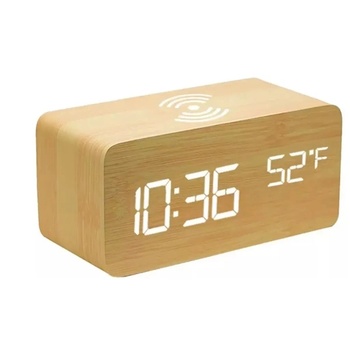 Iris DC-100-BO-Qi 15W Qi безжично зарядно устройство с гласово управление светлокафяв цифров часовник IRIS DC-100-BO-QI (IRIS DC-100-BO-QI)
