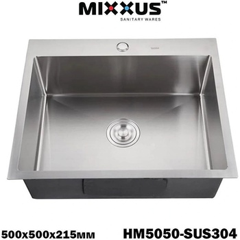 Mixxus Кухненска мивка от неръждаема стомана MIXXUS HM5050-215 Chrome SUS304 (3.0/0.8), сива, 500x500 мм, дълбочина 215 мм (ET13388)
