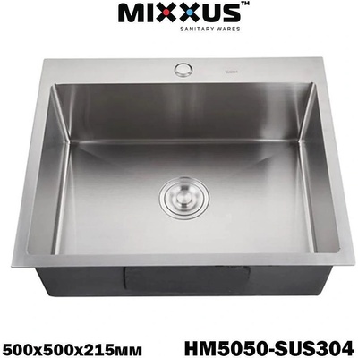 Mixxus Кухненска мивка от неръждаема стомана MIXXUS HM5050-215 Chrome SUS304 (3.0/0.8), сива, 500x500 мм, дълбочина 215 мм (ET13388)