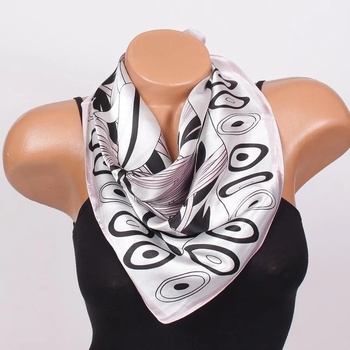 Image 1 of Копринено фишу в бяло, черно и розово с орнаменти