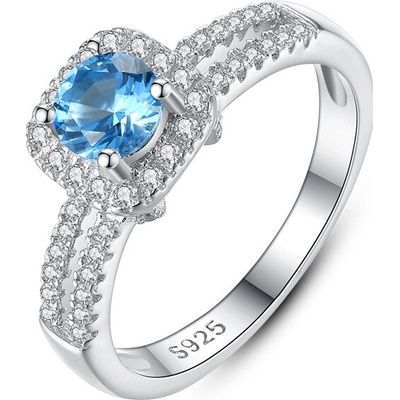 Meucci Stříbrný prsten s modrým čtvercovým zirkonem SYR072