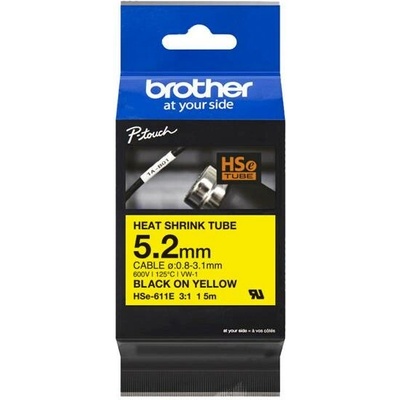 Smršťovací bužírky Brother HSe-611E, 5.2mm x 1,5m, černý tisk/žlutý podklad