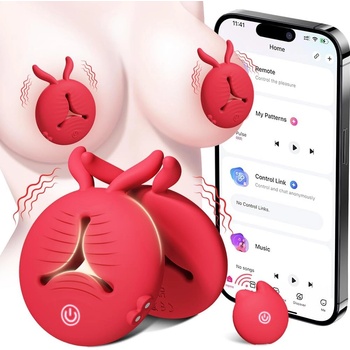 SuperLove 3 Motors Vibrating Silicone Nipple Clamps with Remote & App Red