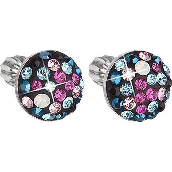Evolution Group strieborné náušnice kôstka s kryštálmi Swarovski mix farieb okrúhle 31136.4 galaxy