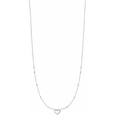 LUCA BARRA Steel Necklace With Heart And Points Of Light In White Zircon