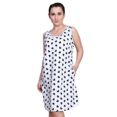 Макси нощница в бледосив цвят с черни сърца