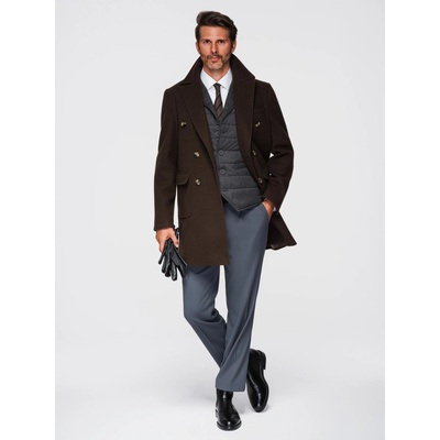 Ombre Clothing Мъжко двуредово палто с декоративни копчета - тъмнокафяво V3 OM-COWC-0137 Ombre Clothing Ombre Clothing | Kafyav | МЪЖЕ | XL