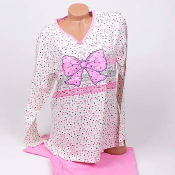 Image 1 of Макси памучна пижама в бяло, розово и панделка