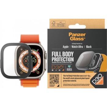 Panzer Стъклен протектор за часовник със силиконова рамка PanzerGlass за Apple watch Ultra, 49mm, D3O Bio- Черна рамка