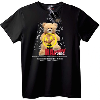 NOONEBRAND Тениска с усмихната мечка - S, Black