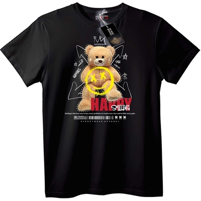 NOONEBRAND Тениска с усмихната мечка - S, Black