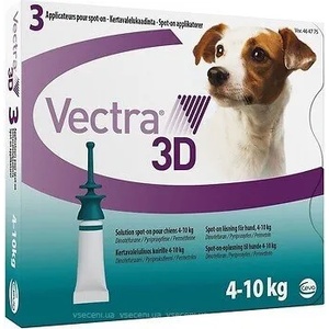 Ceva Vectra 3D Вектра 3Д против бълхи, кърлежи, мухи, комари, за кучета от 4 до 10kg