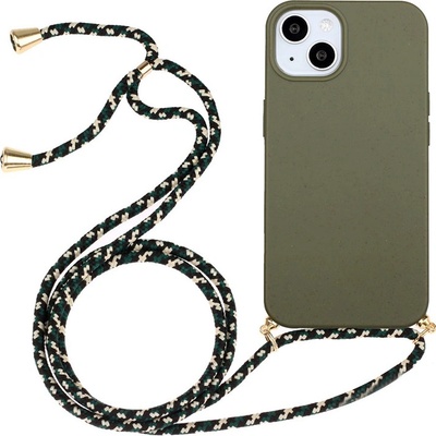 AppleMix Apple iPhone 15 - slamka - so šnúrkou khaki zelené