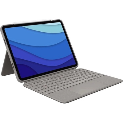 Logitech Combo Touch UK - безжична клавиатура с тракпад и отделящ се кейс с поставка за iPad Pro 12.9 M2 (2022), iPad Pro 12.9 M1 (2021) (бежов)