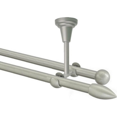 OK-GarnýžeCZ Garnýž kovová dvouřadá 16mm Špice stříbrná mat 230 cm do stropu / na tunýlek - bez kroužků