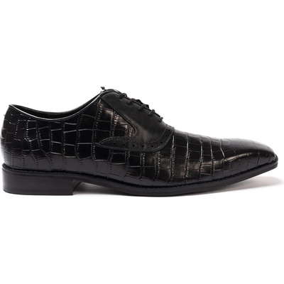 Giorgio Мъжки обувки Giorgio Leather Croc Men Oxford Dress Brogue Shoes - Black