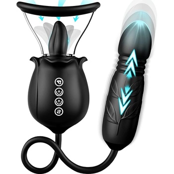 SuperLove 3in1 Tongue Licking, Sucking & Thrusting Vibrator Black