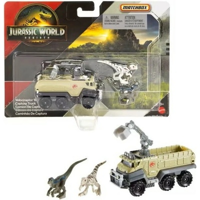 Matchbox Jurassic World Velicoraptor Blue and Atrociraptor Capture Truck