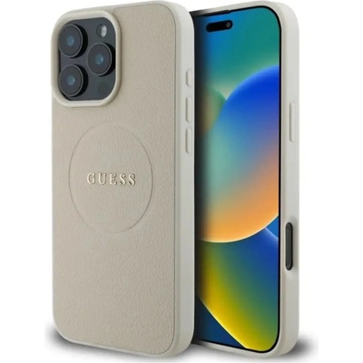 GUESS Калъф Guess Grained Gold Ring MagSafe за iPhone 16 Pro Max - бежов (3666339304287)