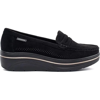 Goodin Výborné mokasíny dámské černé na platformě