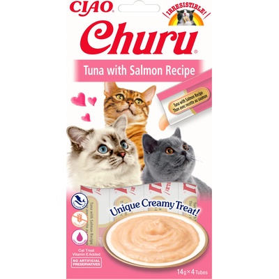 INABA Churu лакомства за котки с вкус на риба тон и сьомга 4x14g