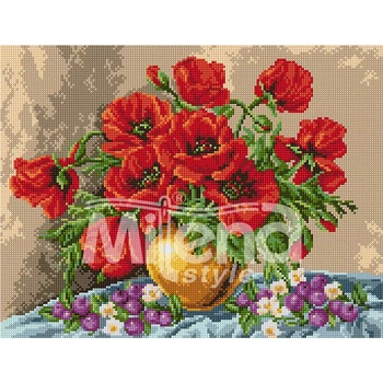 Milena Style Макове във ваза - Печатана Aida 14 ct конци Ariadna