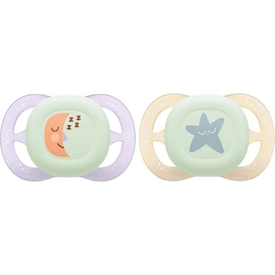 Philips Залъгалки Philips Avent Ultra Start - Night, 0-2 м, 2 броя, луна/звезда (SCF075/07)
