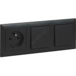 Legrand - Двоен еднополюсен ключ № 1 и домашен контакт с рамка SUNO 250V черен (LR0065E)