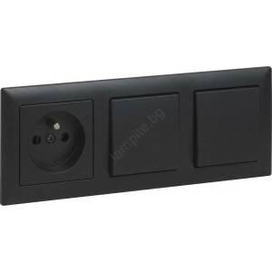 Legrand - Двоен еднополюсен ключ № 1 и домашен контакт с рамка SUNO 250V черен (LR0065E)