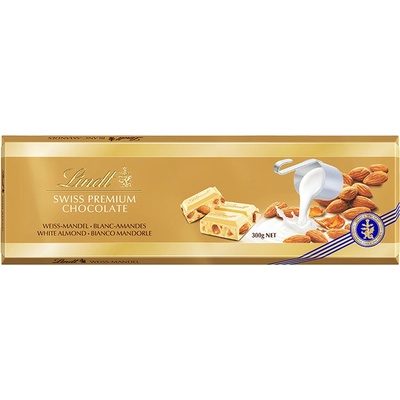 Lindt SWISS PREMIUM Zlatá švajčiarska čokoláda biela s madľami 300 g