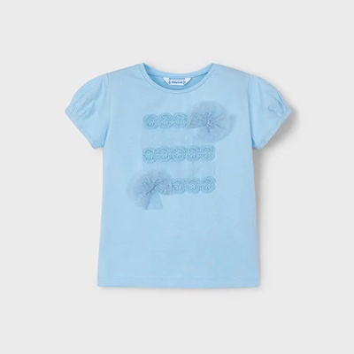 MAYORAL Тениска къс ръкав панделка плумети в небесно син цвят за мини момиче Майорал