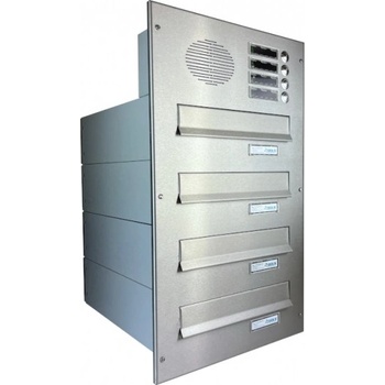 4x poštovní schránka B-042 k zazdění do sloupku + čelní deska s 4x zvonkem a HM TESLA - NEREZ / šedá