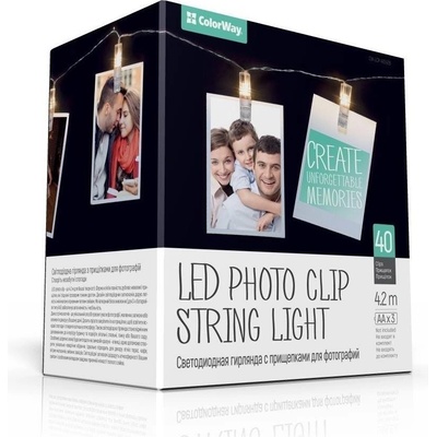 ColorWay Světelný řetěz CW-LCP-40L42B, Párty fotokolíčky, vánoční dekorace, 20x LED, 4,2 m, 3x AA (CW-LCP-40L42B)