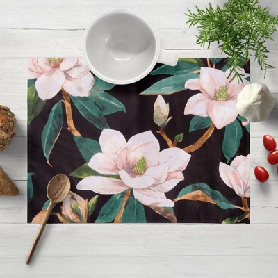 Biante bavlna prostírání Sandra SA-300 Květy magnolie na černém 35x45cm